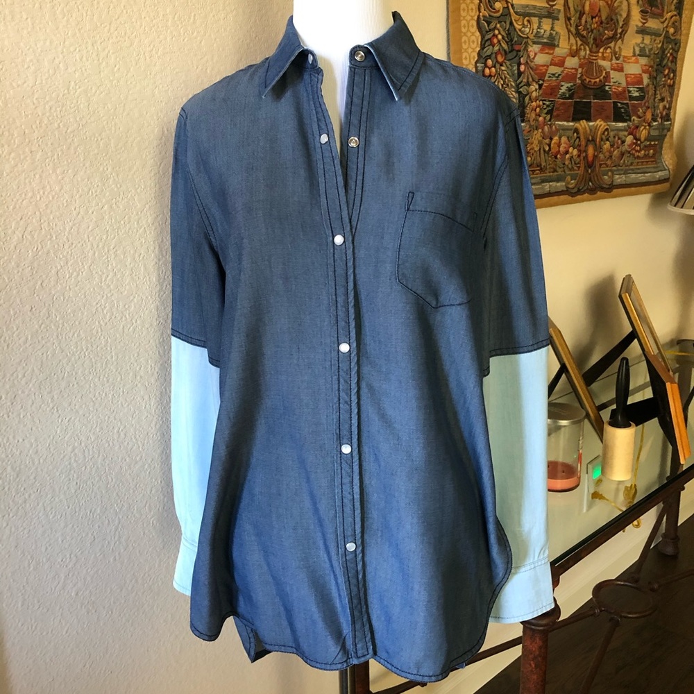 VINCE Denim Bicolor Shirt